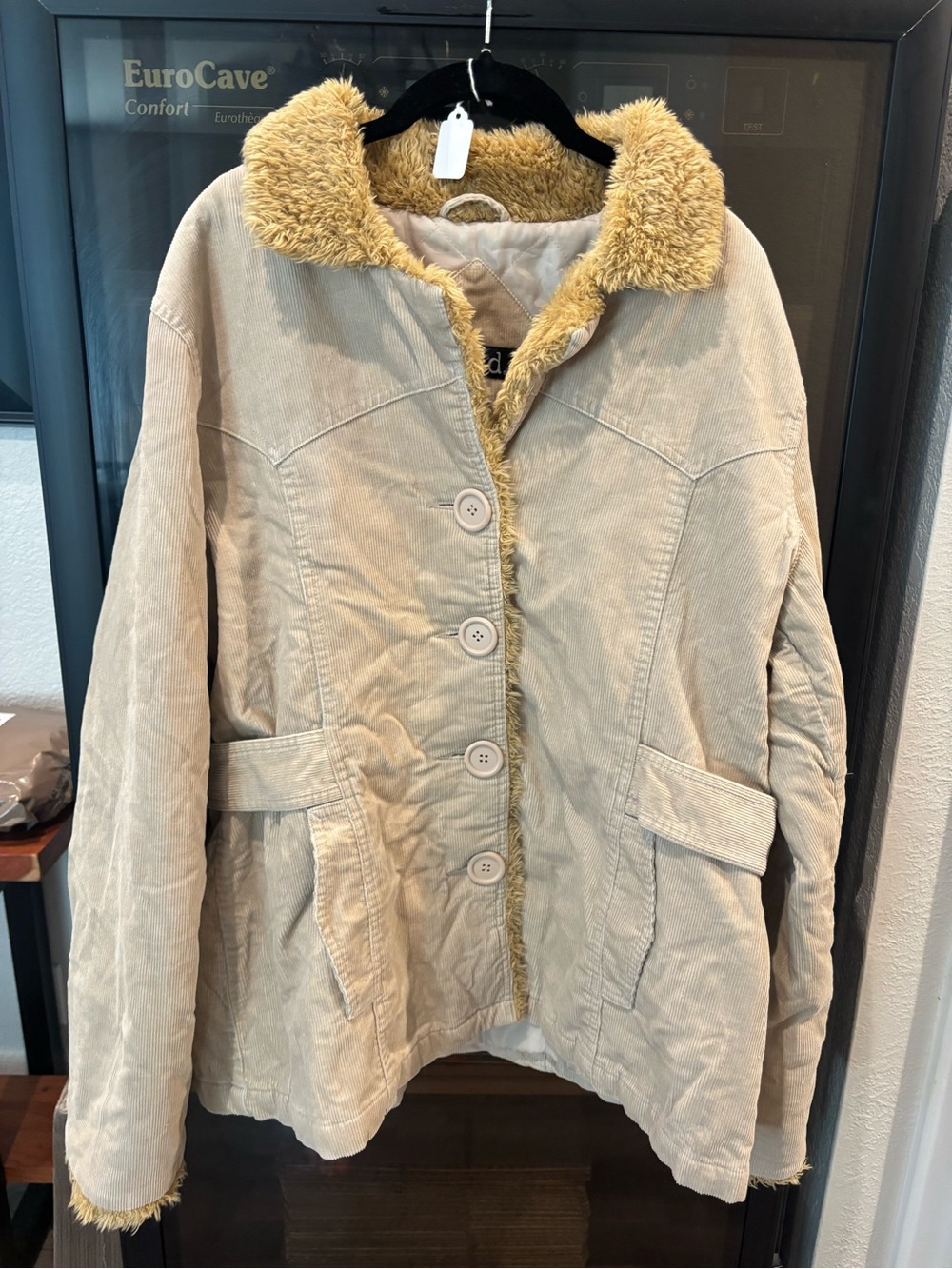 Mudd Beige Corduroy Teddy Jacket with Tan Faux-Sherpa Trim
